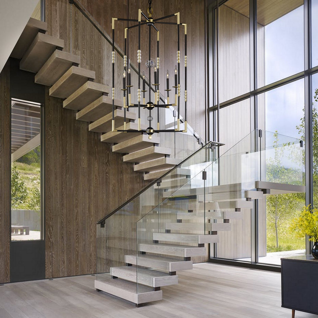 American Brass & Crystal Magro CH3504-35S-36G-ST Pendant Light - Old Bronze (Black) with Old Brass