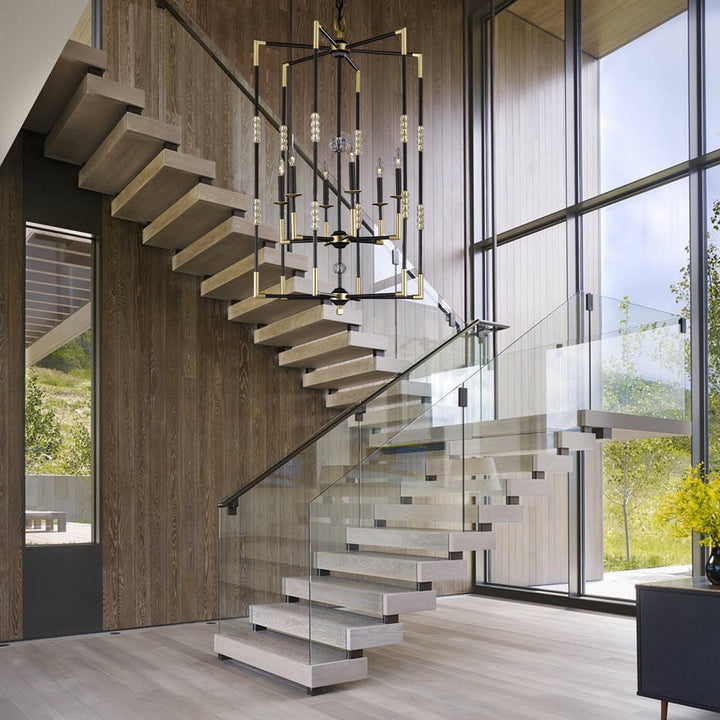 American Brass & Crystal Magro CH3504-35S-36G-ST Pendant Light - Old Bronze (Black) with Old Brass