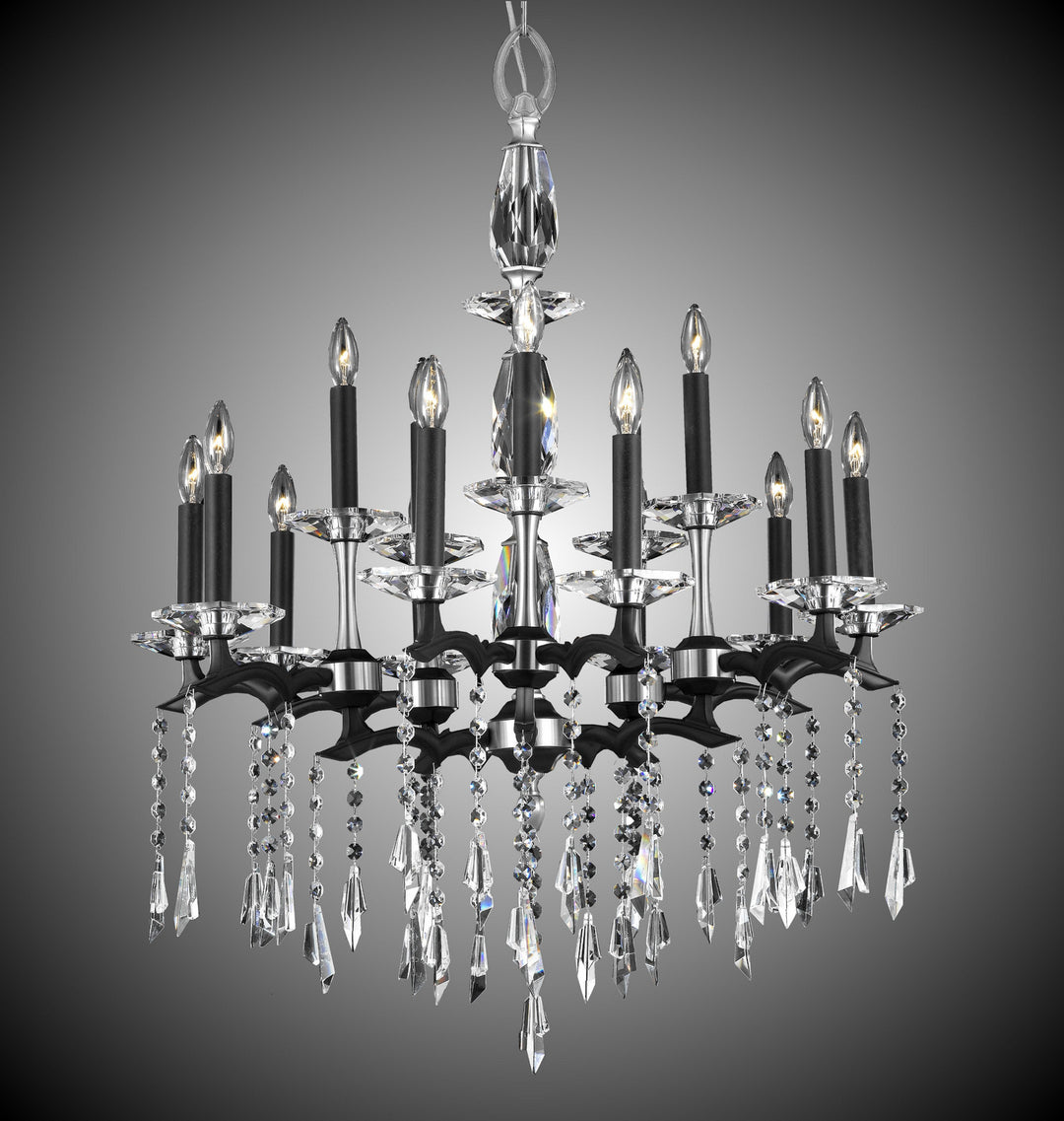 American Brass & Crystal Kaya CH5536-G-35S-37G-ST Chandelier Light - Old Bronze Satin w/Pewter Accents