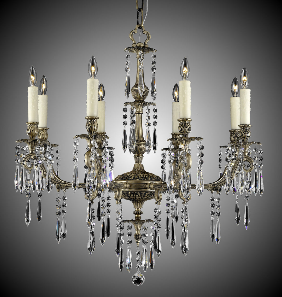 American Brass & Crystal Parisian CH7815-U-02G-PI Chandelier Light - Antique Black Glossy