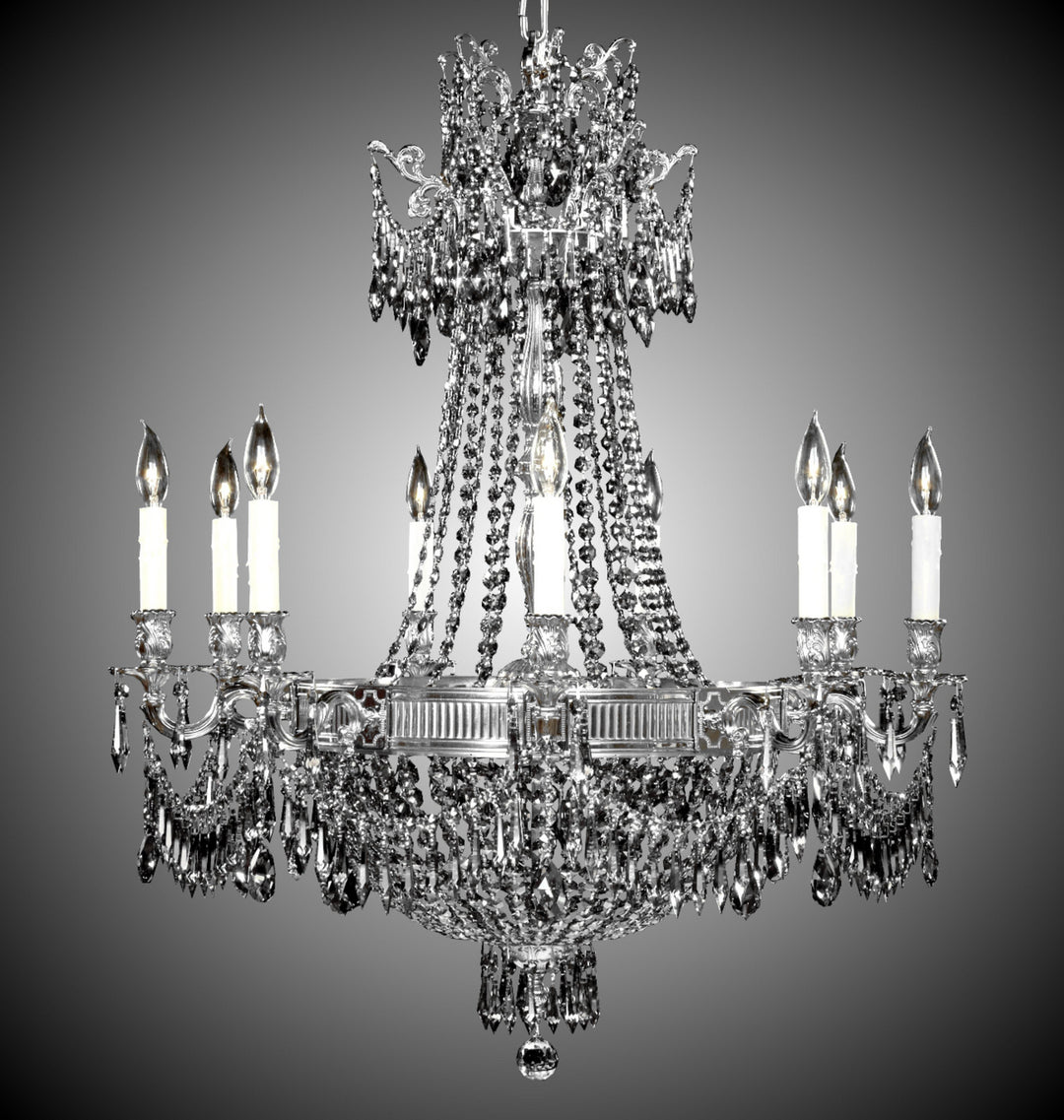 American Brass & Crystal Valencia CH8143-P-08G-PI Chandelier Light - Silver