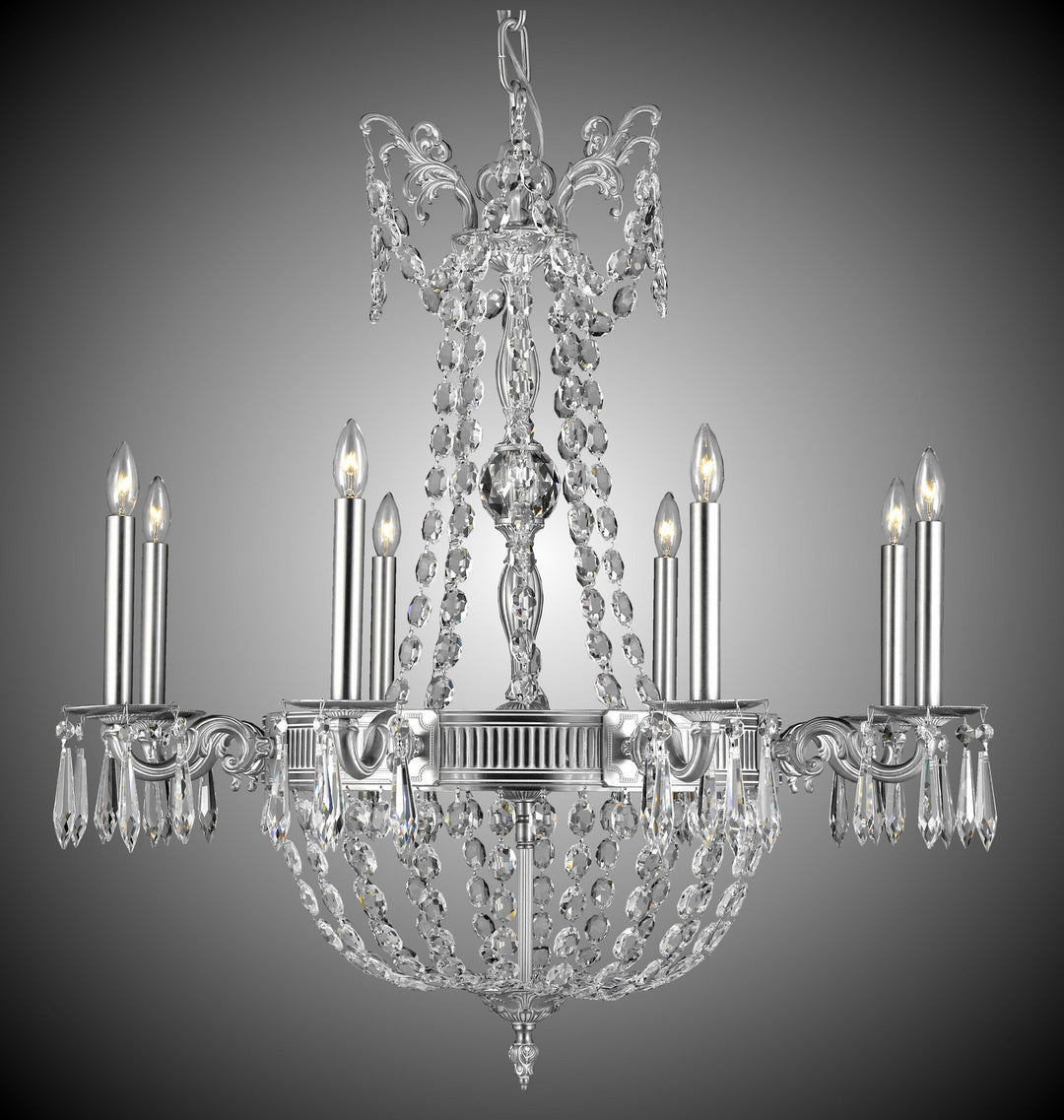 American Brass & Crystal Valencia CH8542-P-10W-ST Chandelier Light - White Nickel