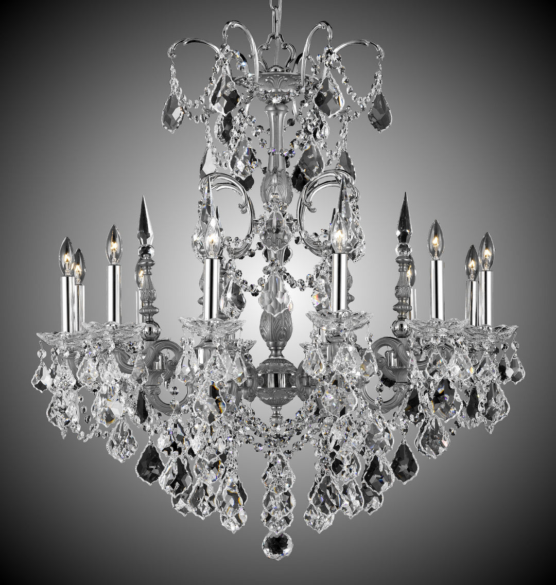 American Brass & Crystal Venetian CH9382-A-07G-08G-ST Chandelier Light - Satin Nickel with Silver