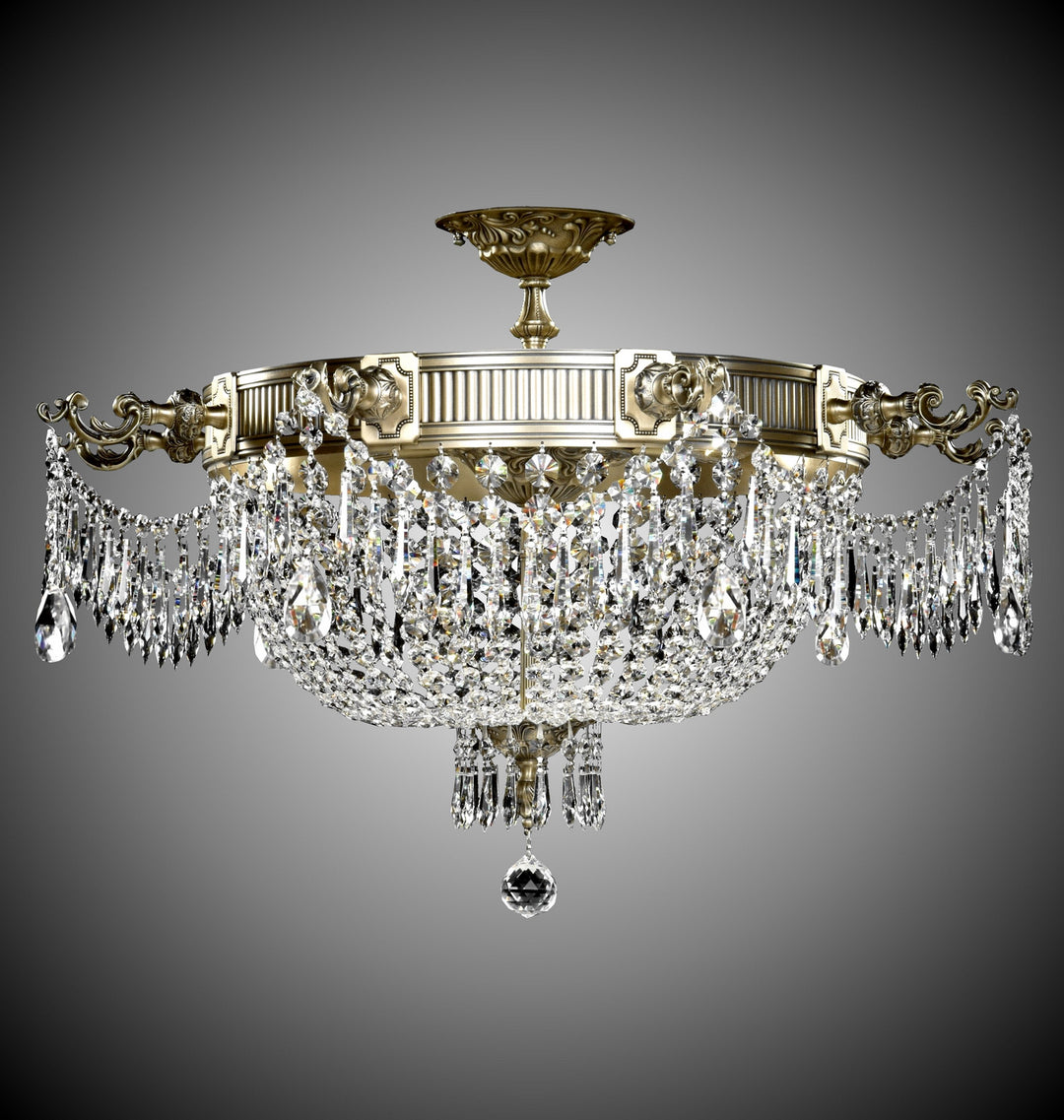 American Brass & Crystal Valencia FM8013-P-02G Ceiling Light - Antique Black Glossy