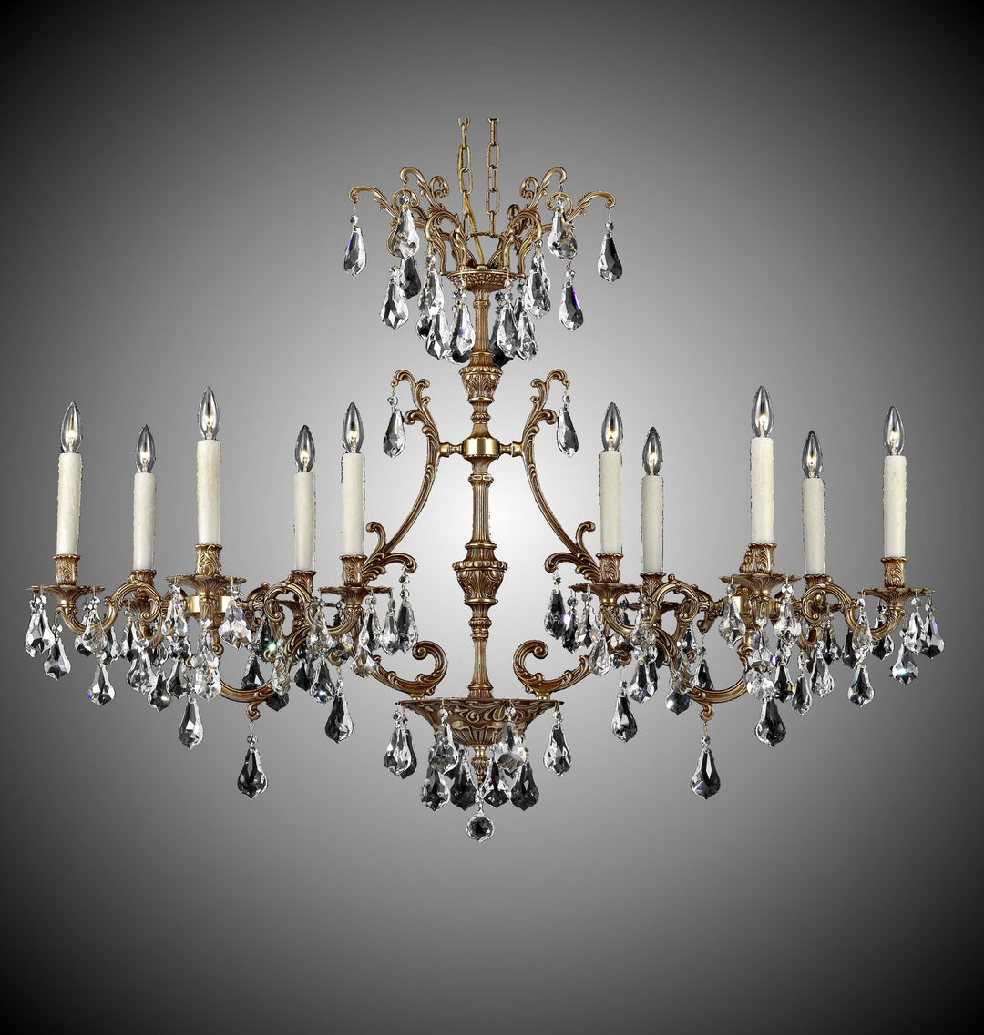 American Brass & Crystal Chateau IL9674-2-ATK-03G-PI Chandelier Light - French Gold Glossy