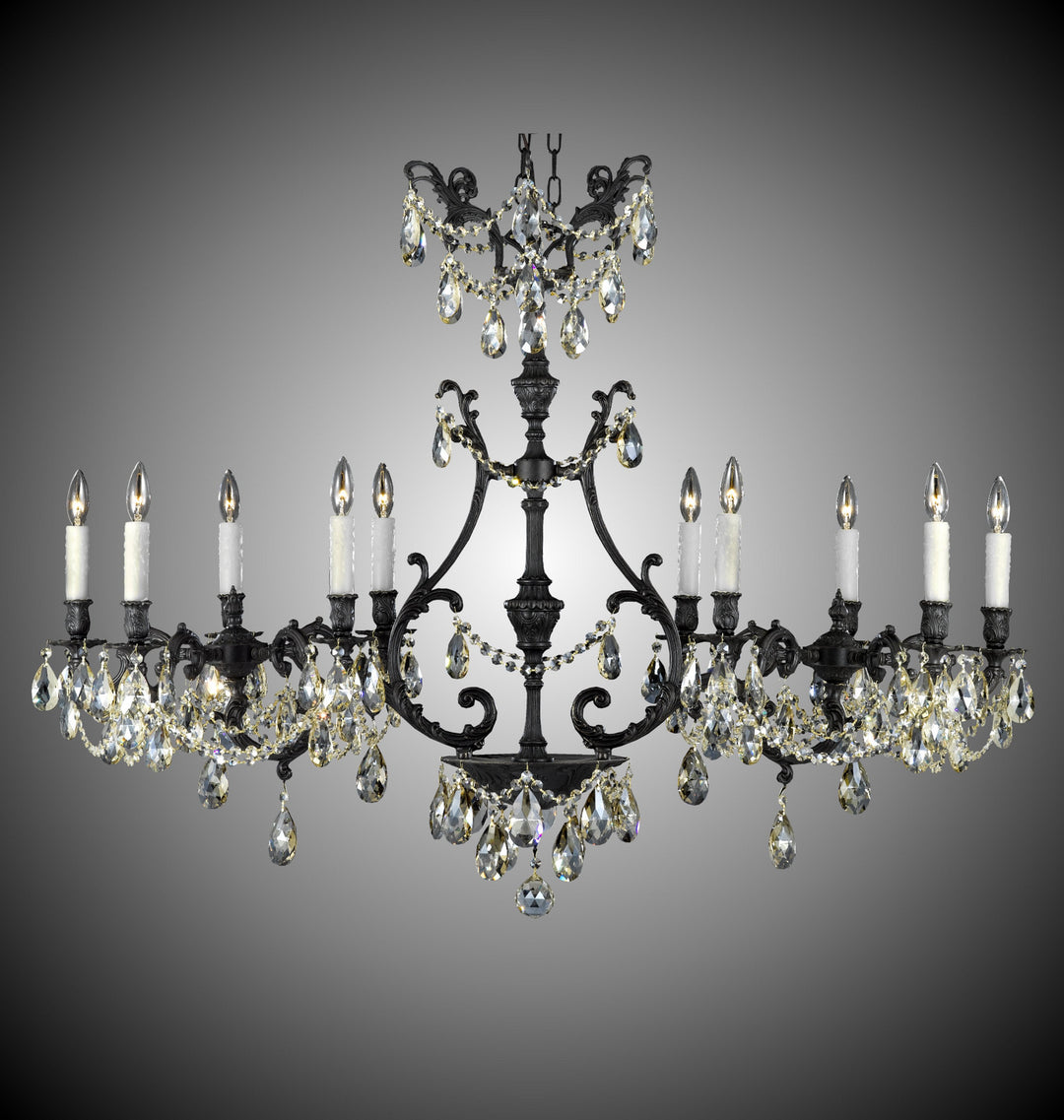 American Brass & Crystal Chateau IL9684-2-OLN-13S-PI Chandelier Light - Aged Bronze satin