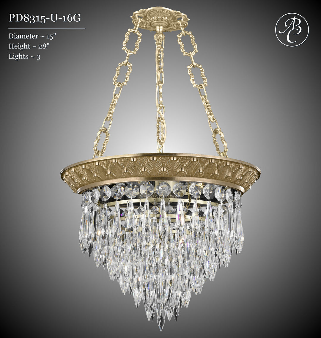 American Brass & Crystal Corinthian PD8315-U-16G Pendant Light - True Brass
