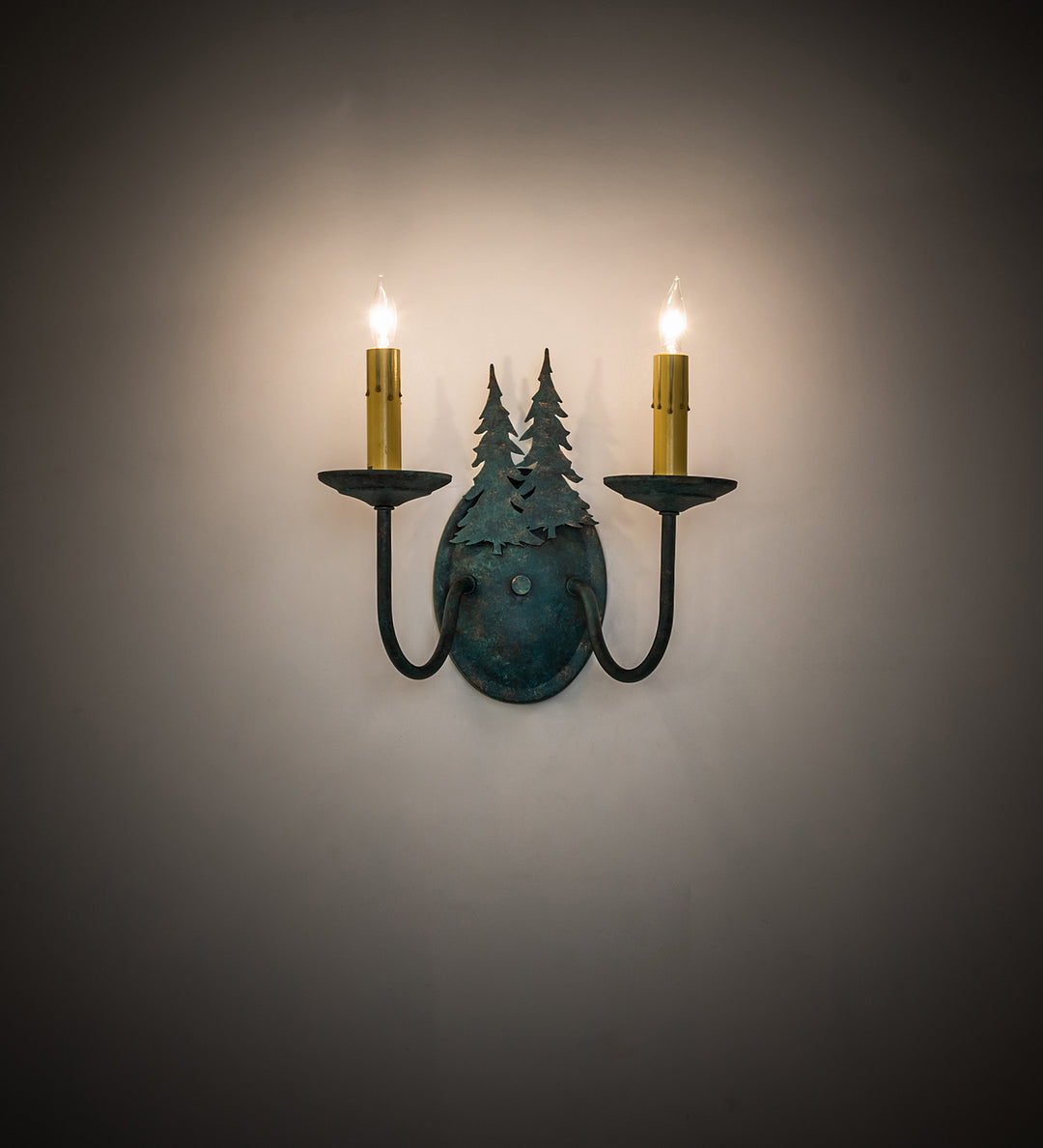 Meyda Tiffany Double Pine Tree 120783 Wall Light - Verdigris