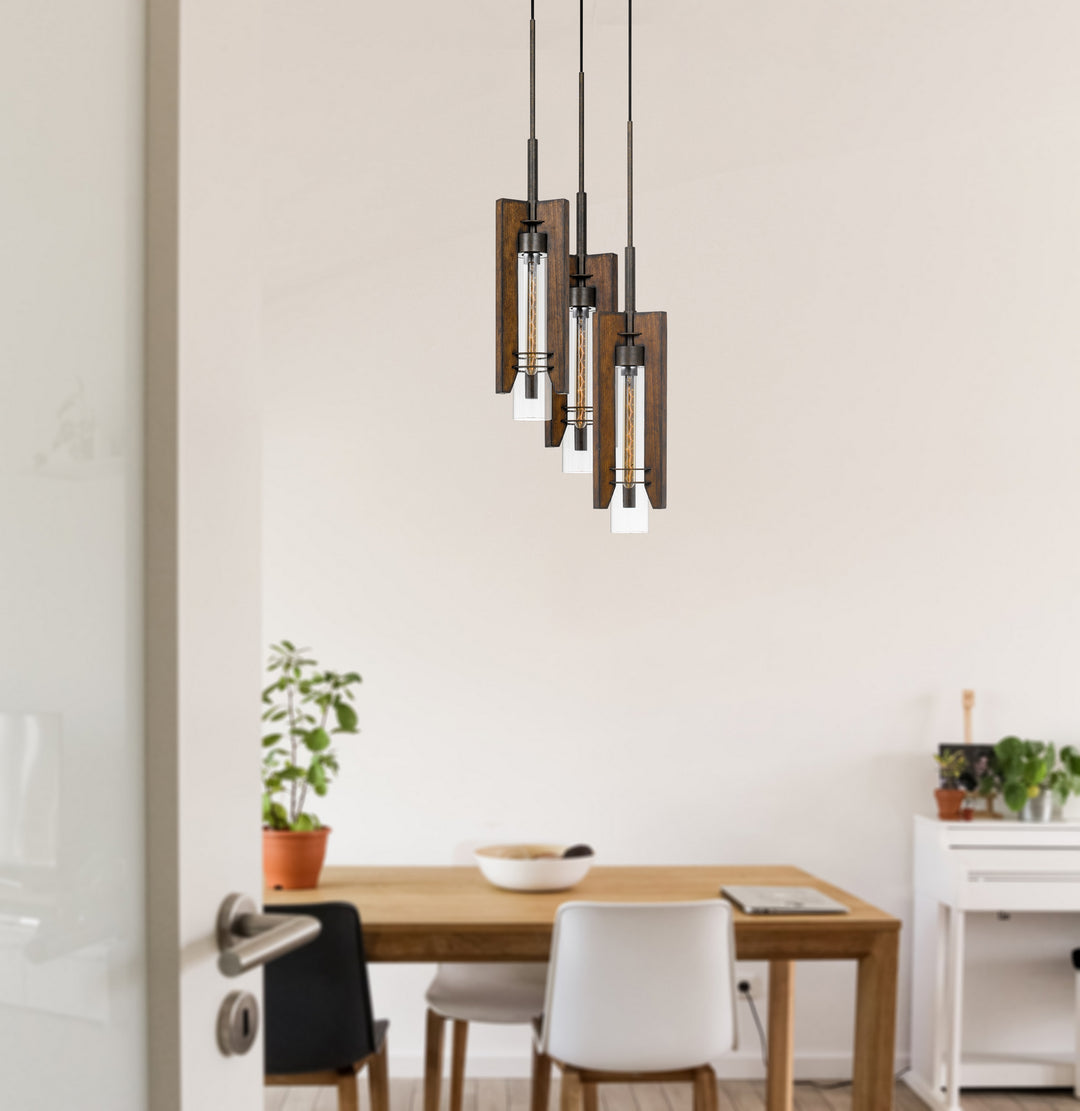 Cal Almeria FX-3690-3 Pendant Light - Pine/Iron