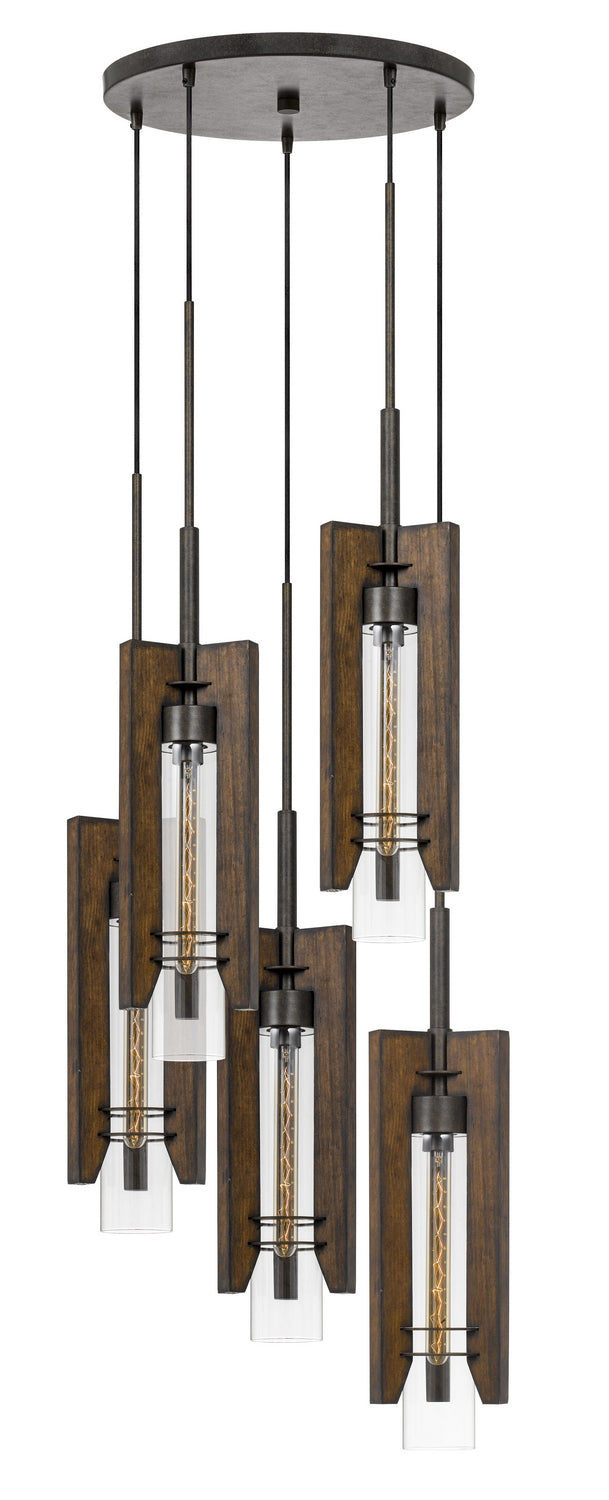 Cal Almeria FX-3690-5 Pendant Light - Pine/Iron