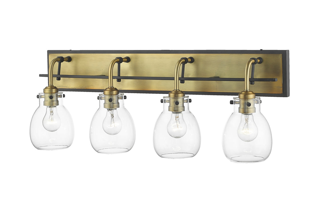 Z-Lite Kraken 466-4V-MB-OBR Bath Vanity Light 30 in. wide - Matte Black / Olde Brass