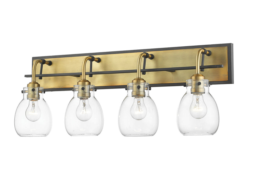 Z-Lite Kraken 466-4V-MB-OBR Bath Vanity Light 30 in. wide - Matte Black / Olde Brass