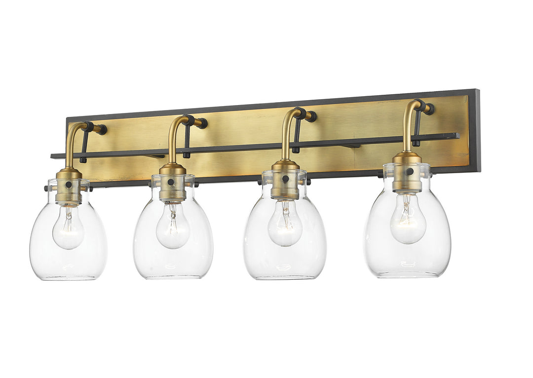 Z-Lite Kraken 466-4V-MB-OBR Bath Vanity Light 30 in. wide - Matte Black / Olde Brass