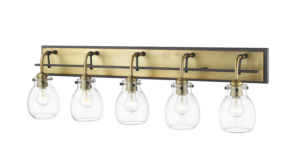 Z-Lite Kraken 466-5V-MB-OBR Bath Vanity Light 38 in. wide - Matte Black / Olde Brass