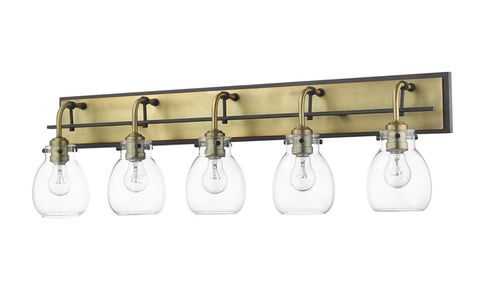 Z-Lite Kraken 466-5V-MB-OBR Bath Vanity Light 38 in. wide - Matte Black / Olde Brass