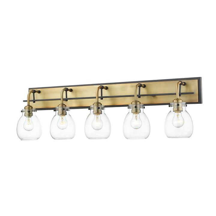 Z-Lite Kraken 466-5V-MB-OBR Bath Vanity Light 38 in. wide - Matte Black / Olde Brass