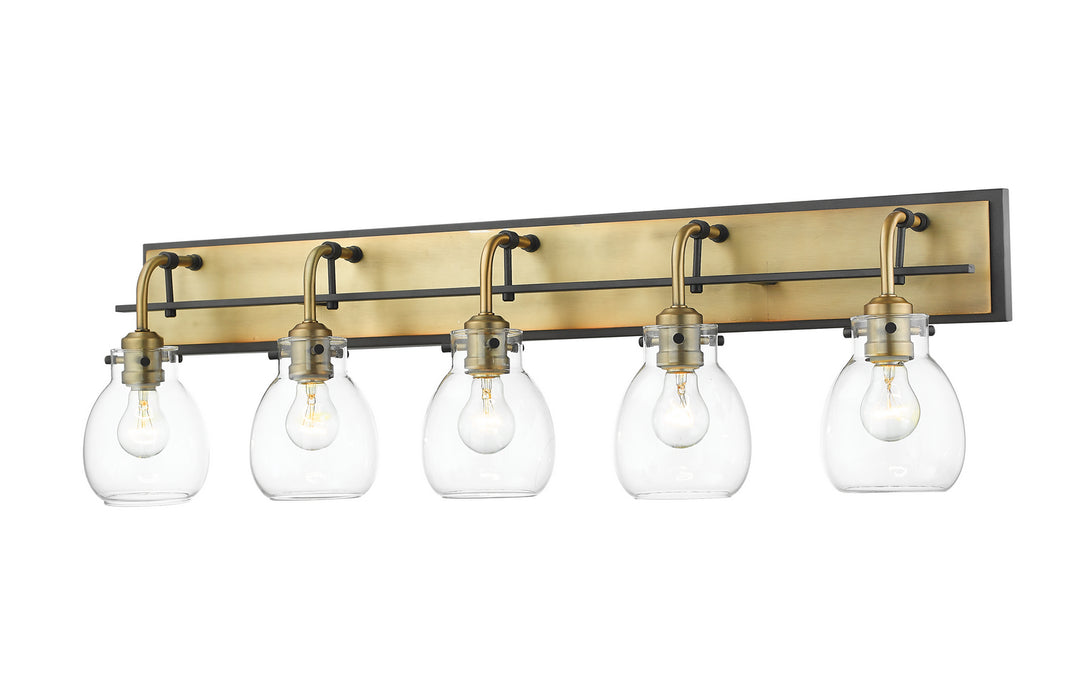Z-Lite Kraken 466-5V-MB-OBR Bath Vanity Light 38 in. wide - Matte Black / Olde Brass