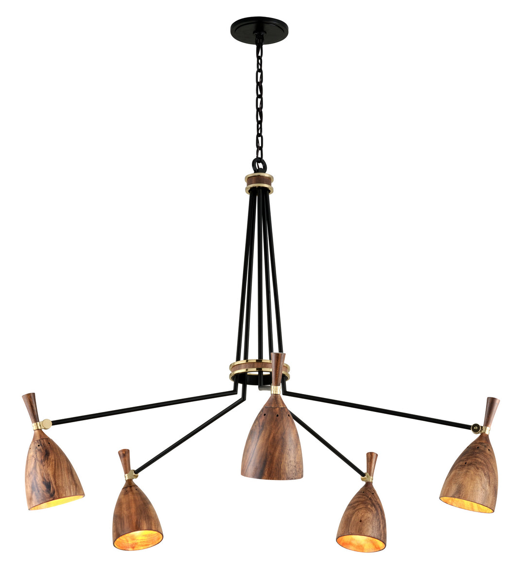 Corbett Utopia 280-05 Pendant Light - Black Brass Acacia Wood Shades