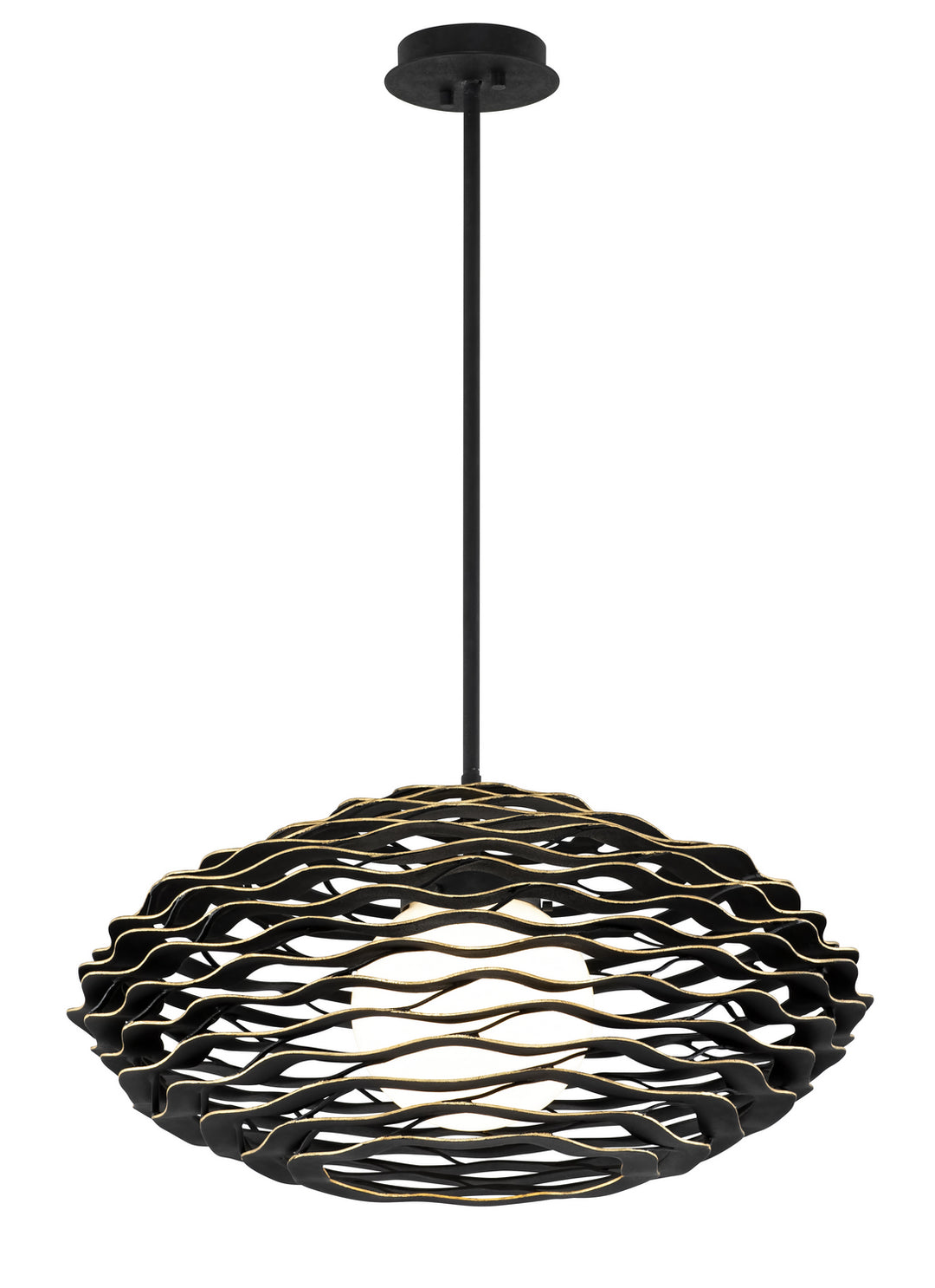 Corbett Luma 283-41 Pendant Light - Textured Black W-Gold Leaf