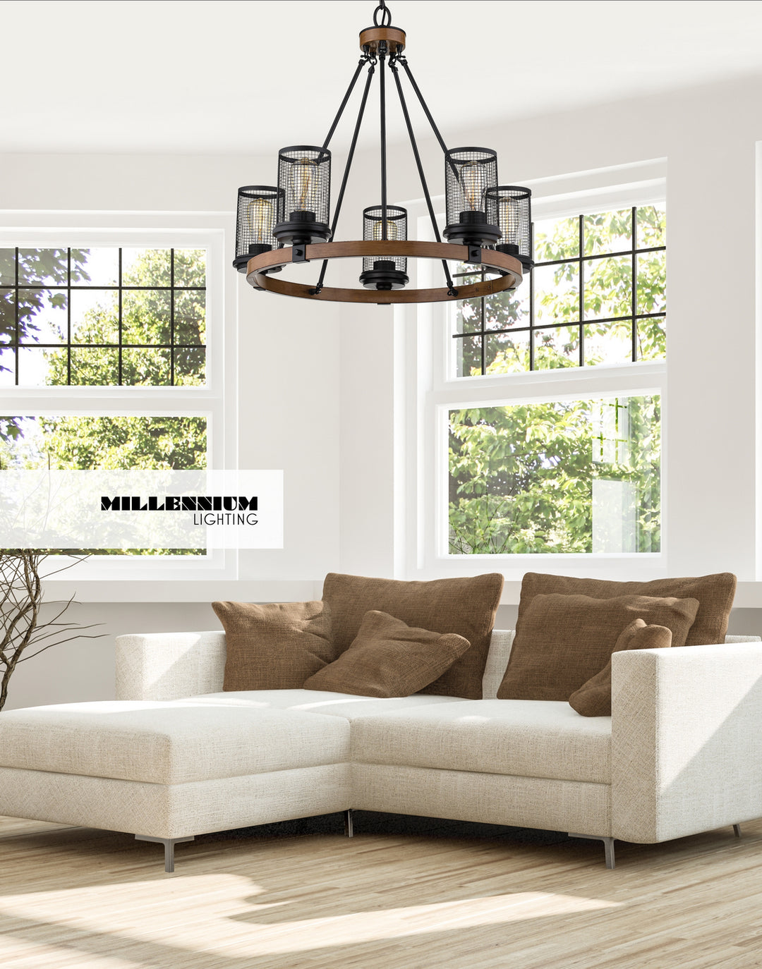 Millennium Mesa 3525-MB/WG Pendant Light - Matte Black/Wood Grain