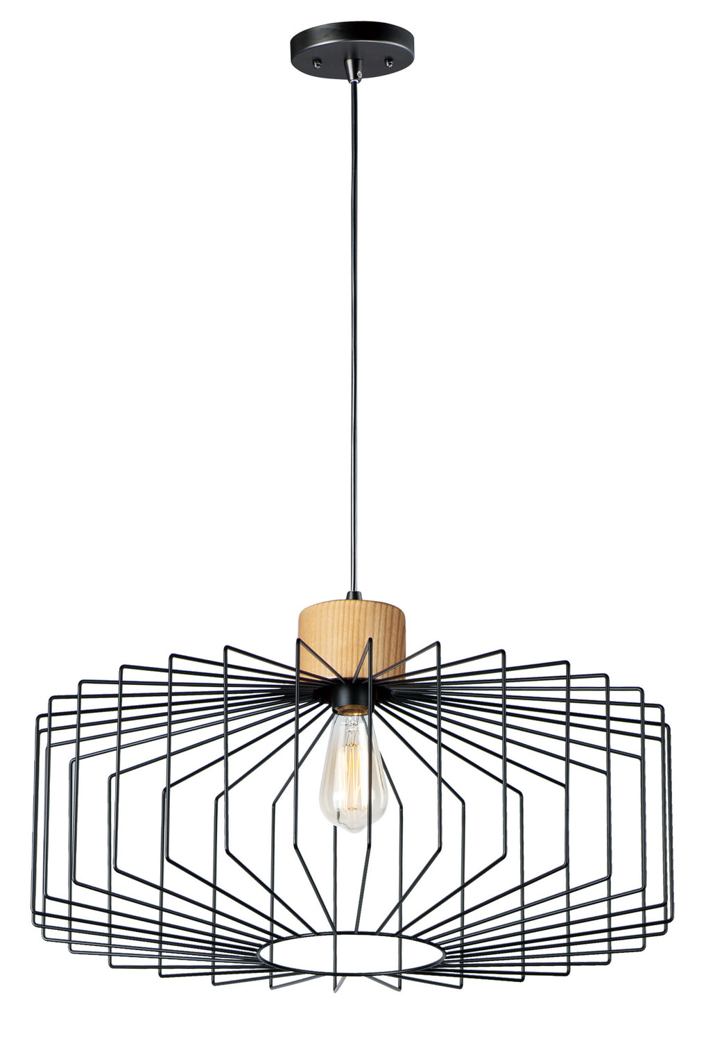 Maxim Bjorn 10069BKNWD Pendant Light - Black / Natural Wood