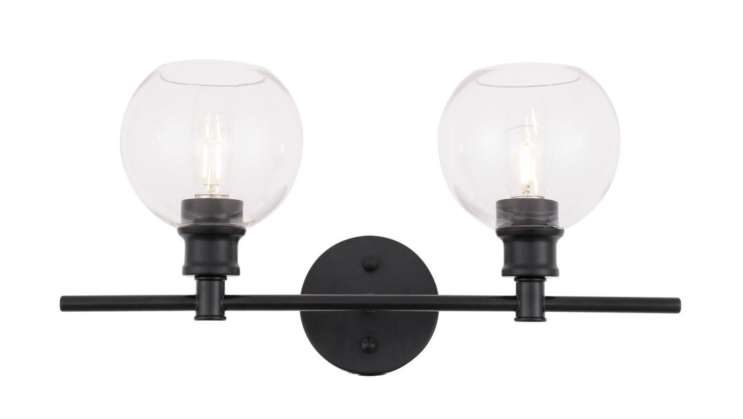 Elegant Collier LD2314BK Bath Vanity Light 8 in. wide - Black And Clear Glass