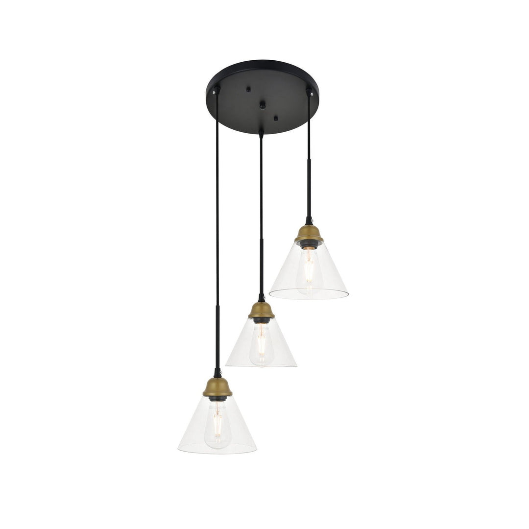 Elegant Histoire LD4017D18BRB Pendant Light - Brass And Black And Clear