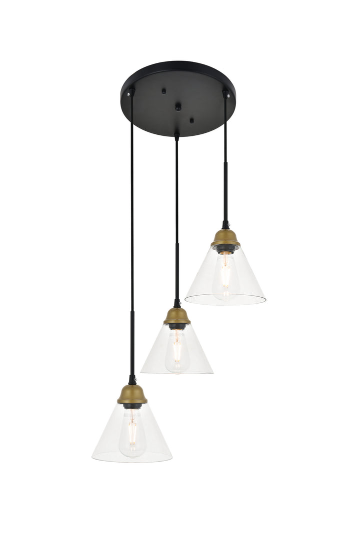 Elegant Histoire LD4017D18BRB Pendant Light - Brass And Black And Clear