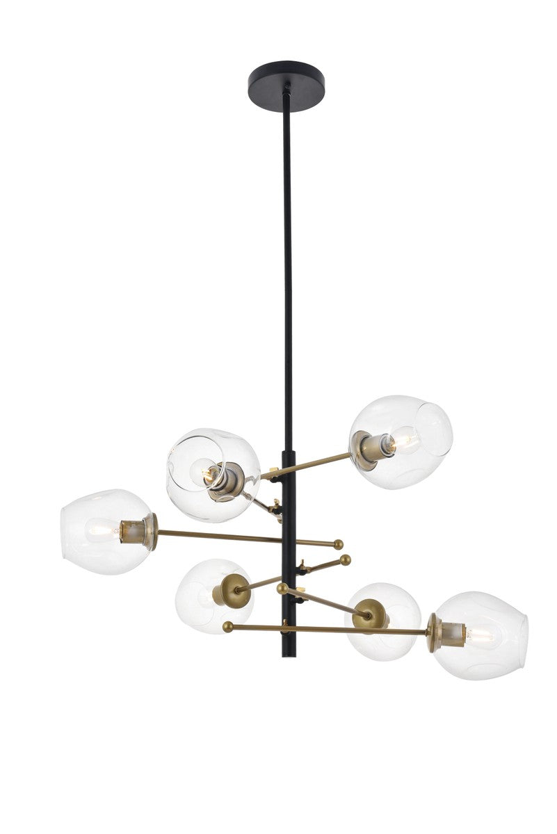 Elegant Paragon LD5053D32BRB Chandelier Light - Matte Black And Brass And Clear
