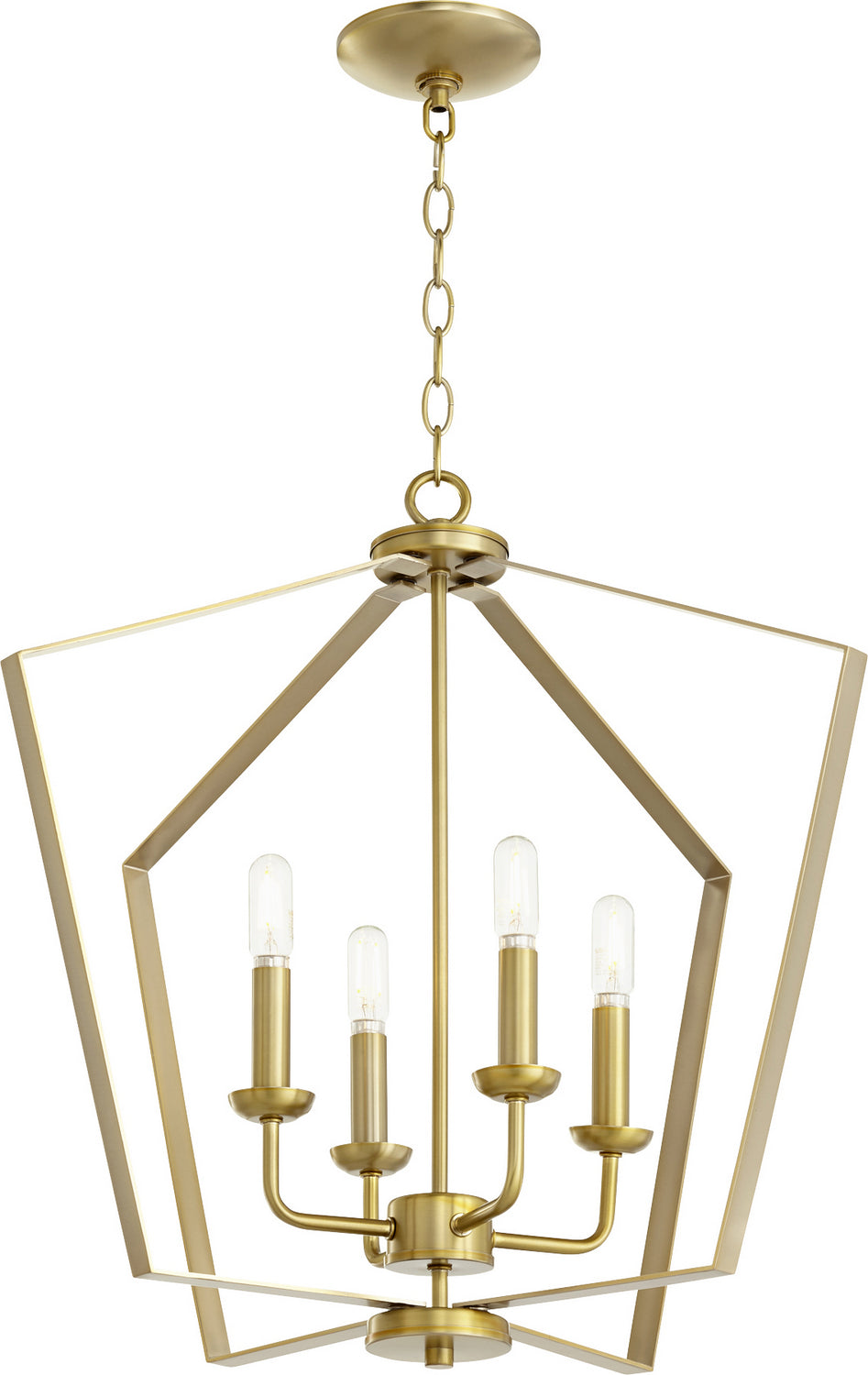 Quorum 4LT Entry Series 894-4-80 Pendant Light - Aged Brass,  Weathered Oak/Weathered Oak/