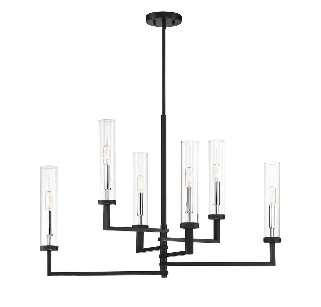 Savoy House Folsom 1-2136-6-67 Chandelier Light - Matte Black with Polished Chrome Accents