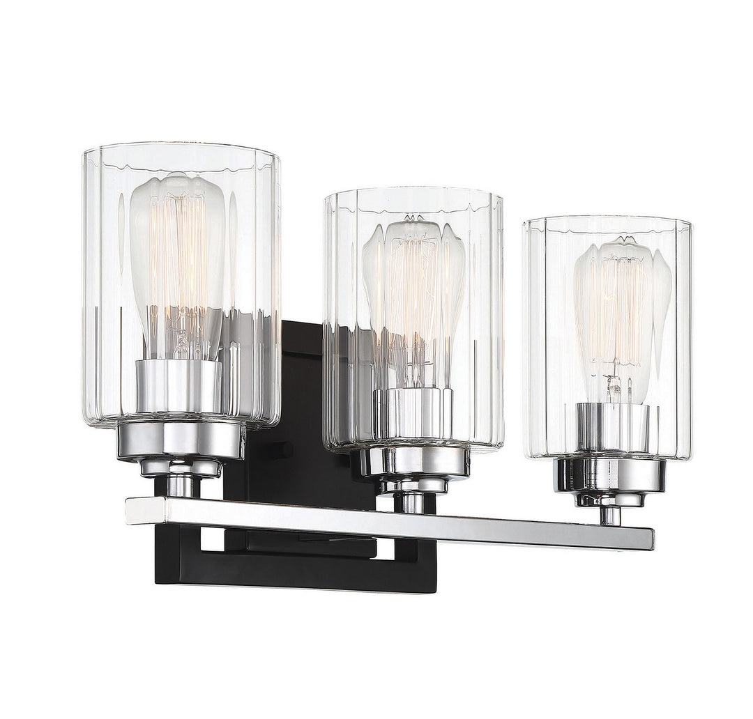 Savoy House Redmond 8-2154-3-67 Bath Vanity Light 20 in. wide - Matte Black with Polished Chrome Accents