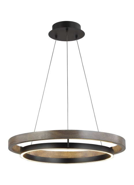 Visual Comfort Modern Grace 700GRC30BW-LED930 Pendant Light - MATTE BLACK/WEATHERED OAK WOOD