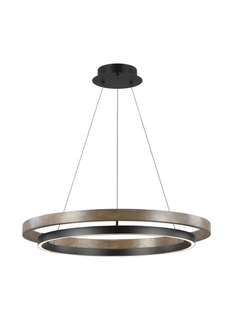 Visual Comfort Modern Grace 700GRC36BW-LED930 Chandelier Light - MATTE BLACK/WEATHERED OAK WOOD