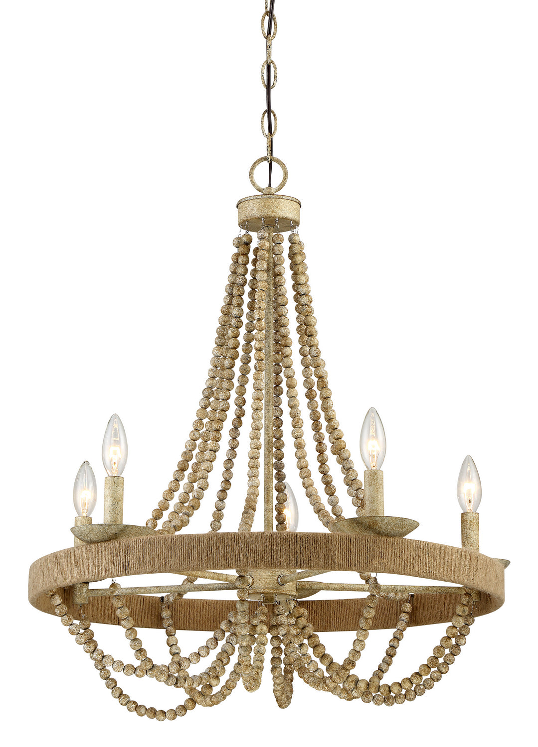 Meridian Mchan M10014-97 Chandelier Light - Natural Wood with Rope