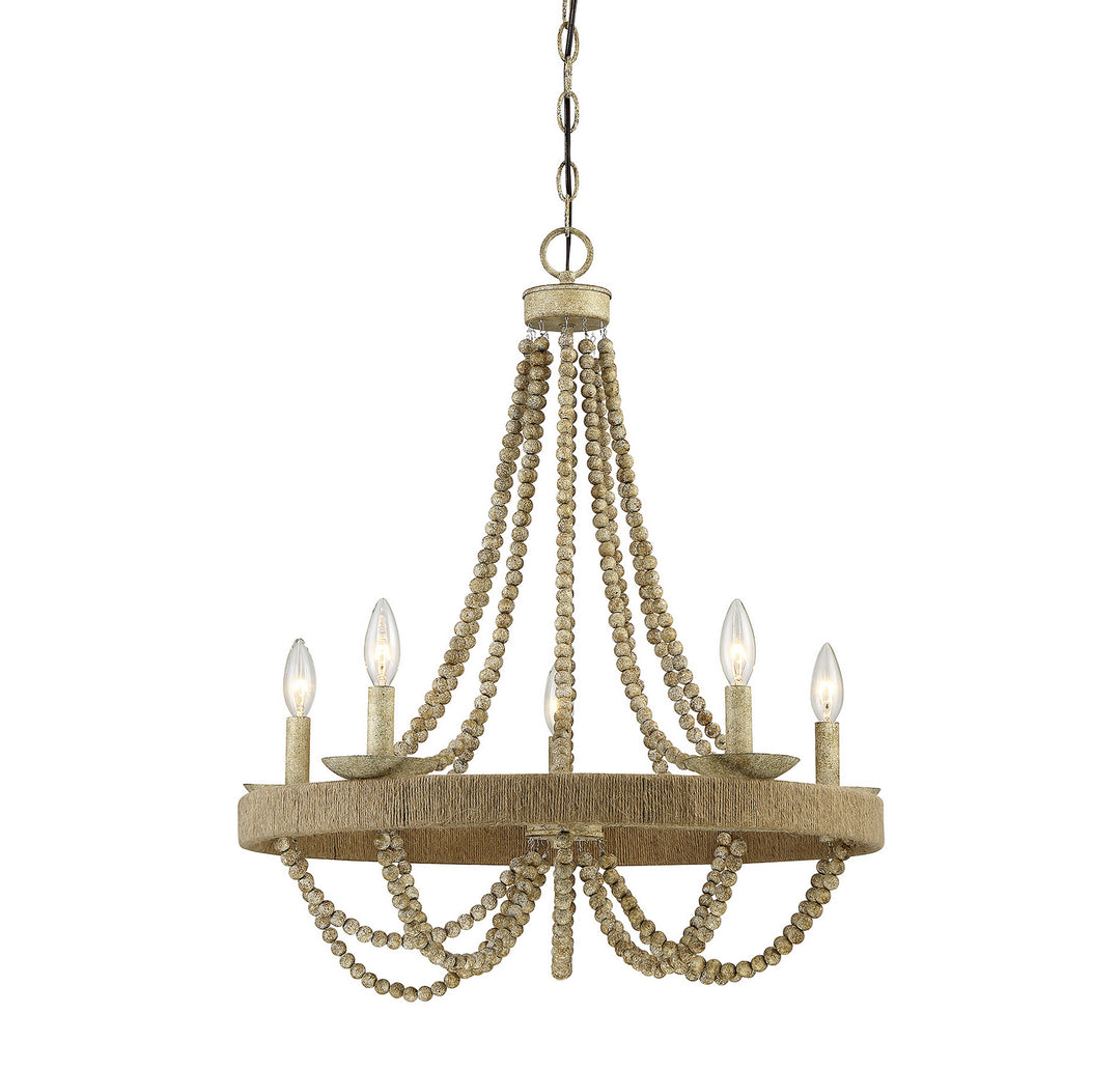 Meridian Mchan M10014-97 Chandelier Light - Natural Wood with Rope