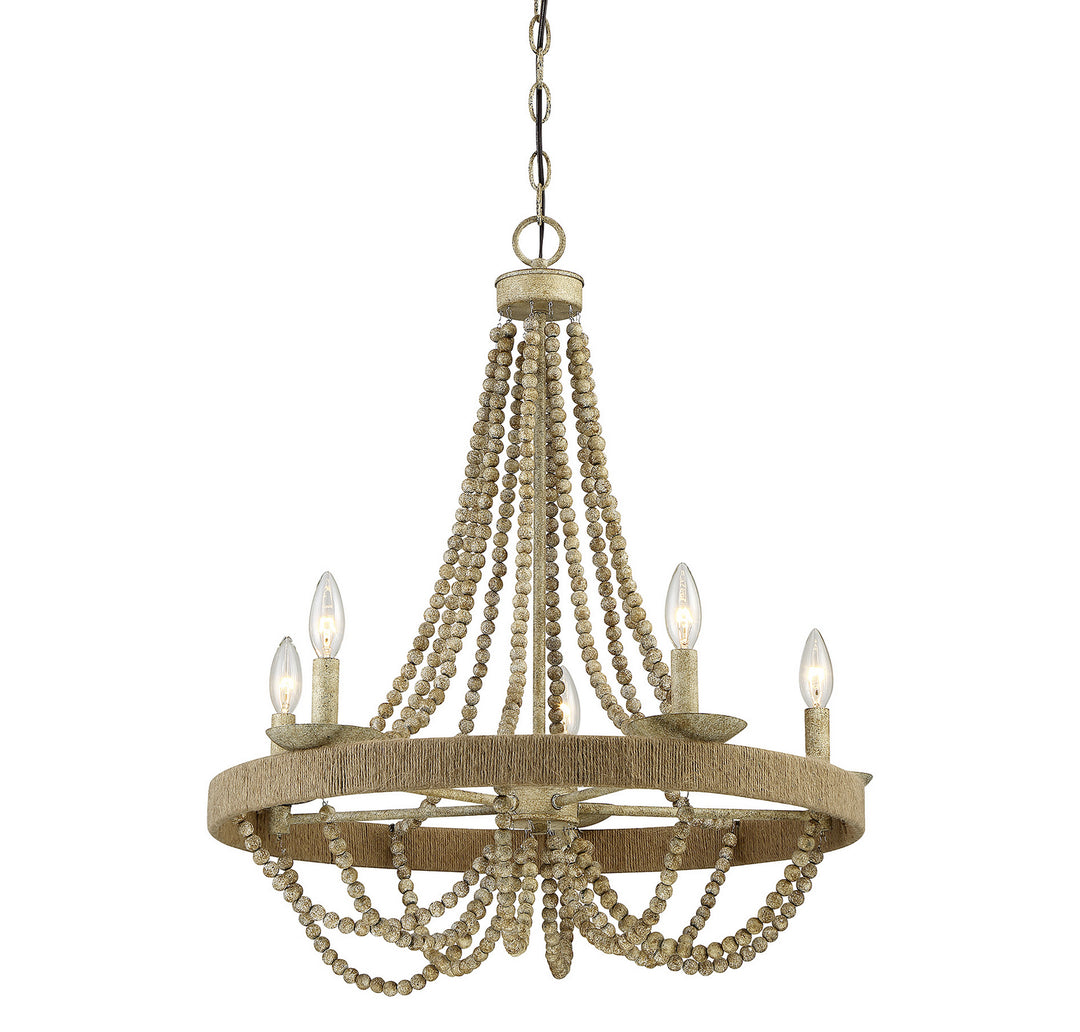 Meridian Mchan M10014-97 Chandelier Light - Natural Wood with Rope
