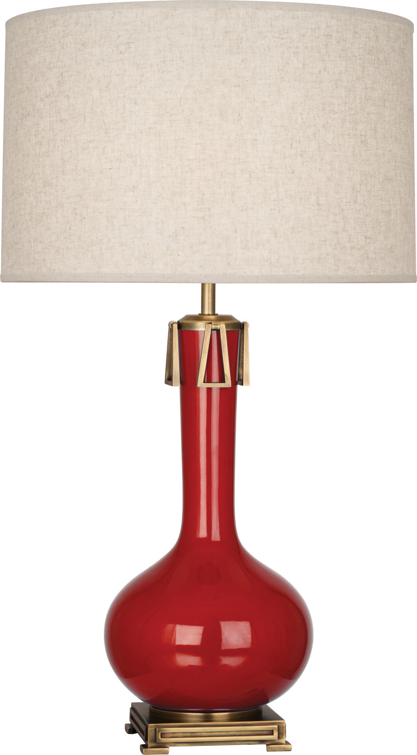 Robert Abbey Lighting RR992 Athena Lamp Ruby Red Glazed W/Aged Brass