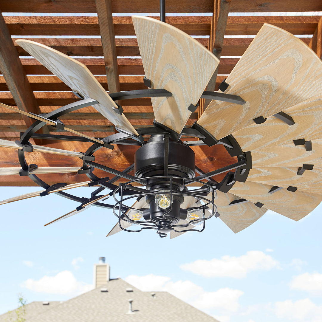 Quorum Windmill 96015-69 Ceiling Fan 60 in. - Textured Black, Weathered Oak