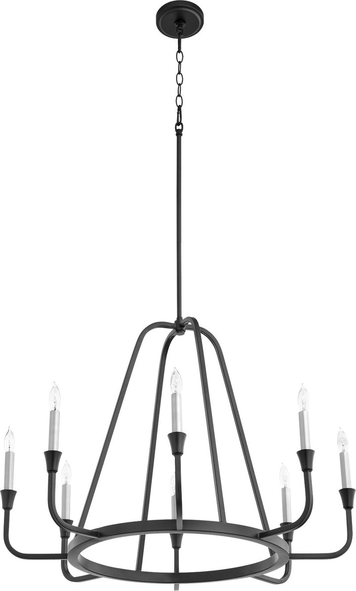 Quorum Marquee 6314-8-69 Chandelier Light - Textured Black, Matte Black/Weathered Oak/