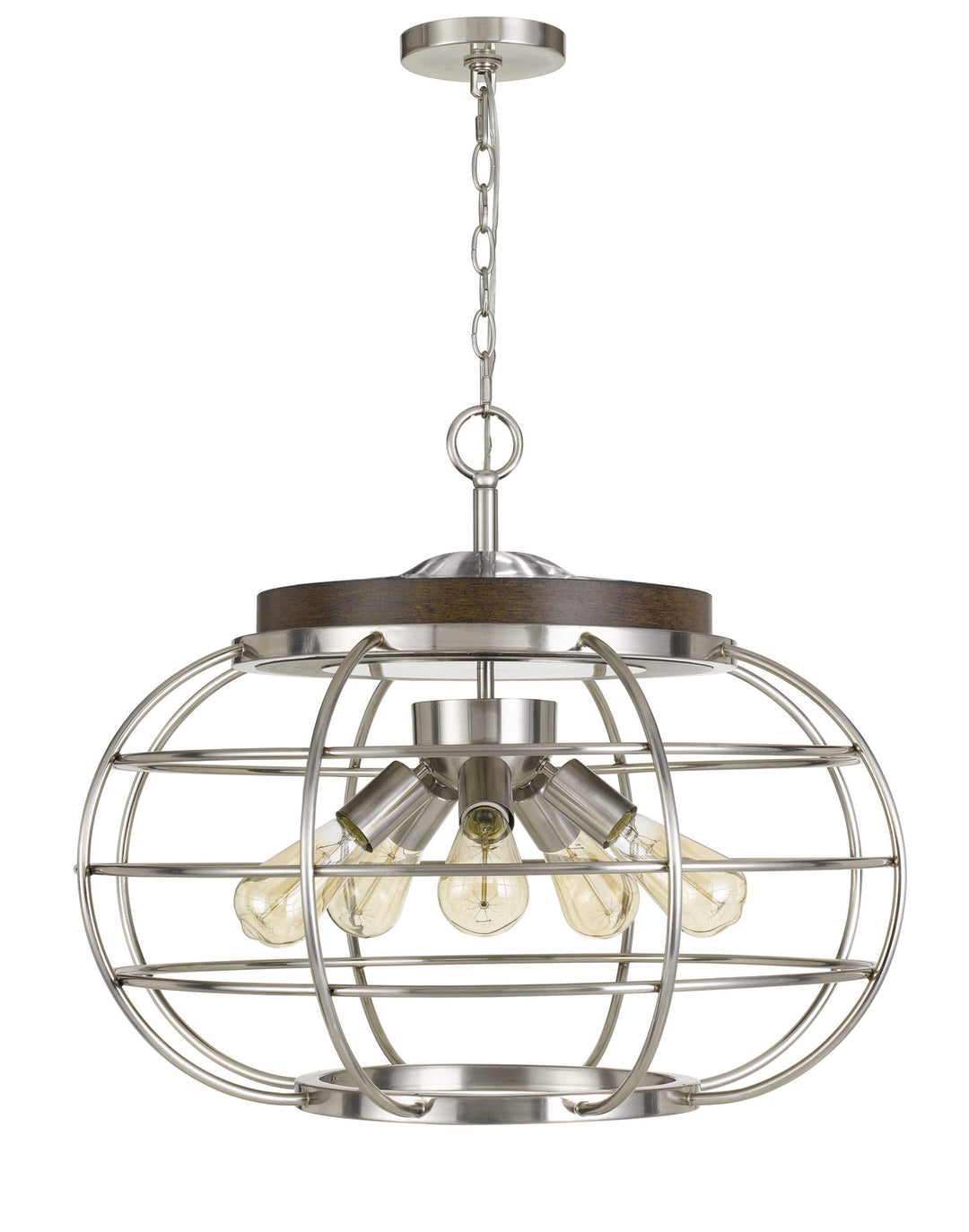 Cal Liberty FX-3719-5 Chandelier Light - Brushed Steel/Wood