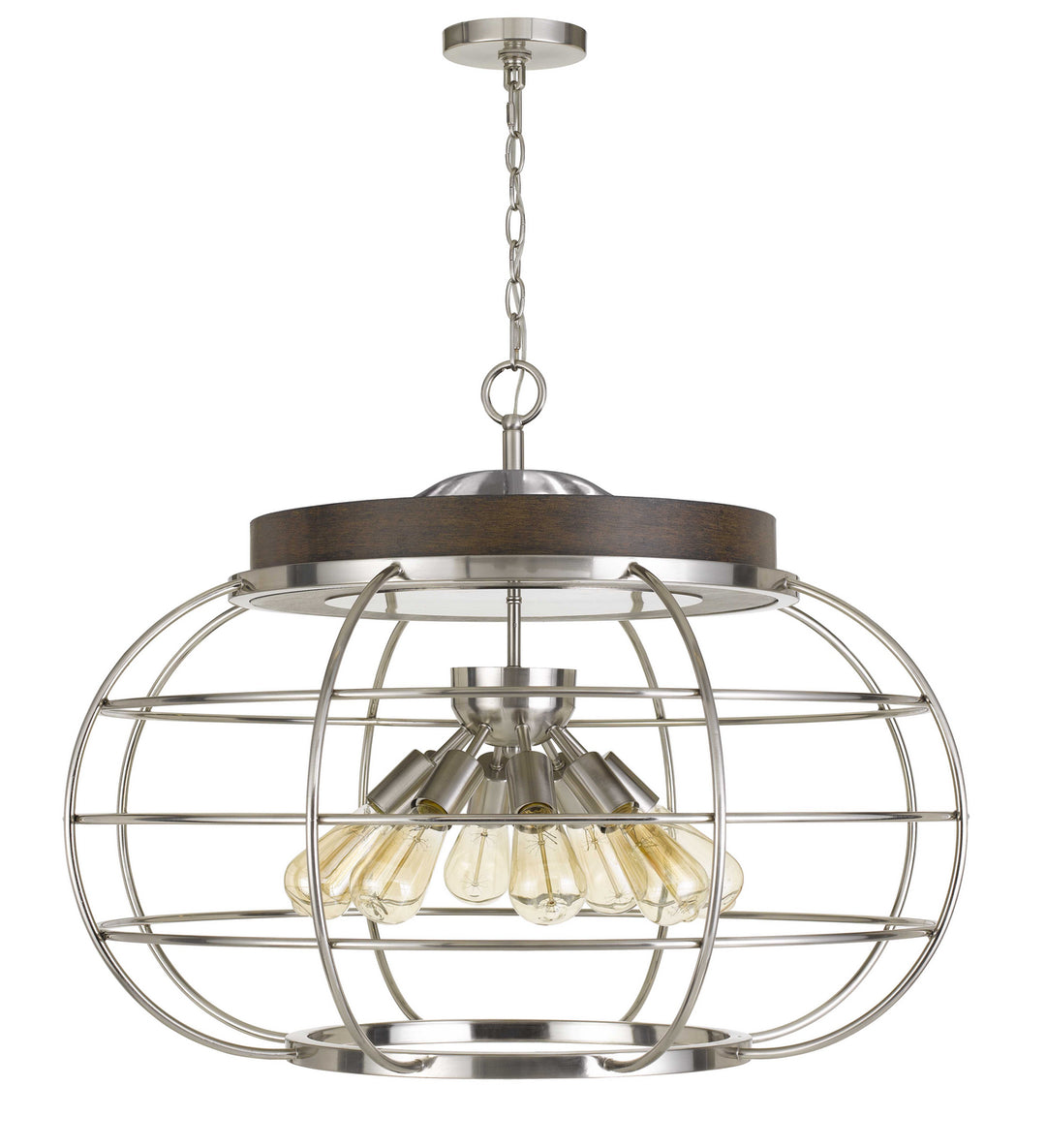 Cal Liberty FX-3719-8 Chandelier Light - Brushed Steel/Wood