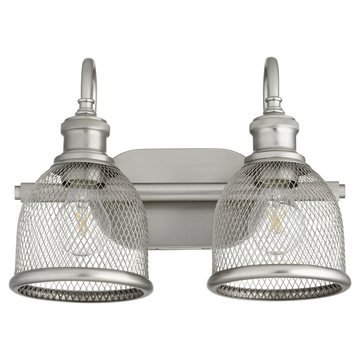 Quorum Omni 5212-2-65 Bath Vanity Light 15 in. wide - Satin Nickel, Washed Oak/White/