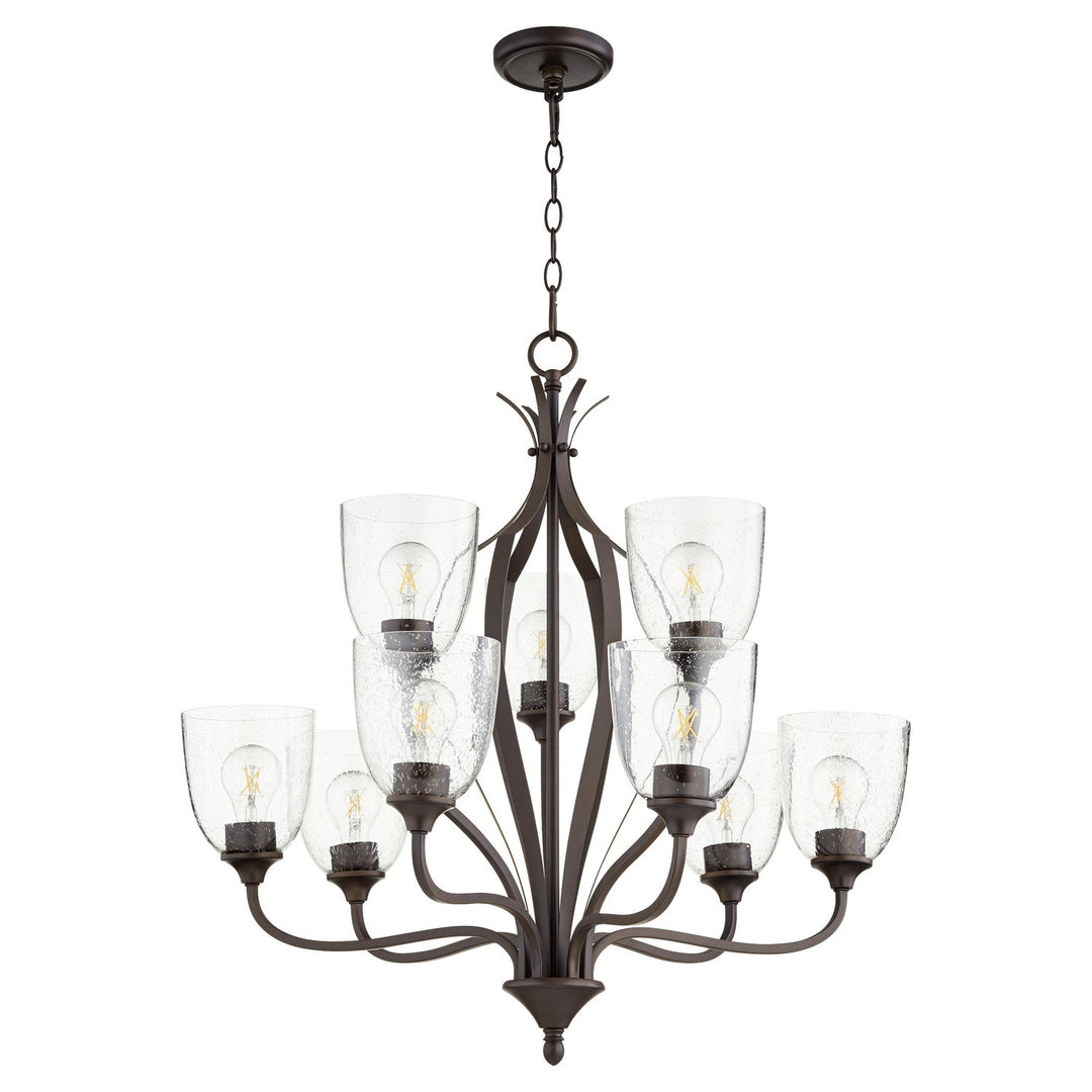 Quorum Jardin 6127-9-286 Chandelier Light - Oiled Bronze W/ Clear/Seeded