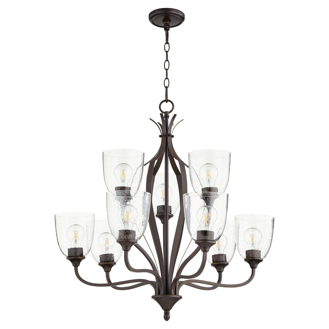 Quorum Jardin 6127-9-286 Chandelier Light - Oiled Bronze W/ Clear/Seeded