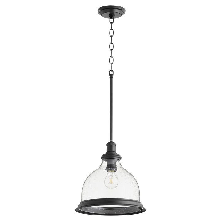 Quorum Ring Series 6193-12-69 Pendant Light - Textured Black W/ Clear/Seeded