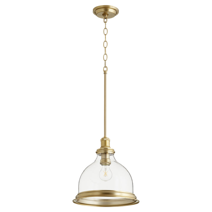 Quorum Ring Series 6193-12-80 Pendant Light - Aged Brass W/ Clear