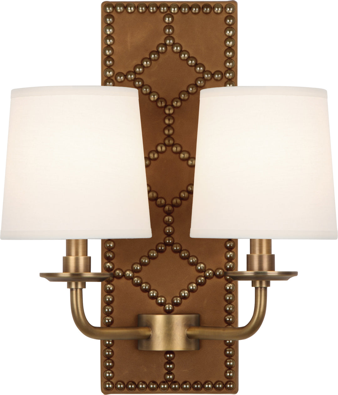 Robert Abbey Williamsburg Lightfoot 1030 Wall Sconce Light - English Ochre Leather w/Nailhead and Aged Brass