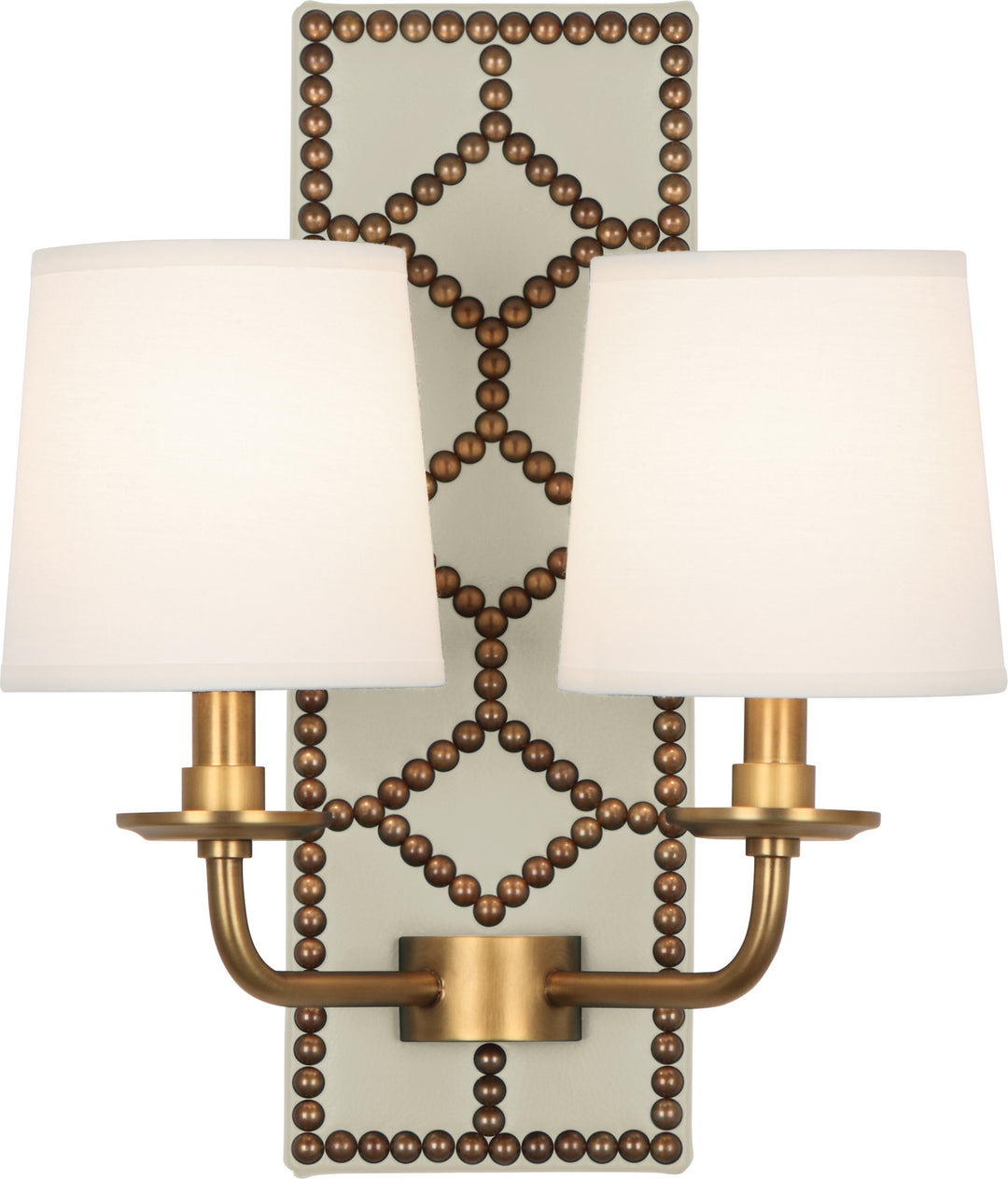 Robert Abbey Williamsburg Lightfoot 1032 Wall Sconce Light - Bruton White Leather w/Nailhead and Aged Brass