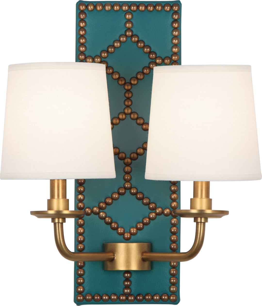 Robert Abbey Williamsburg Lightfoot 1033 Wall Sconce Light - Mayo Teal Leather w/Nailhead and Aged Brass